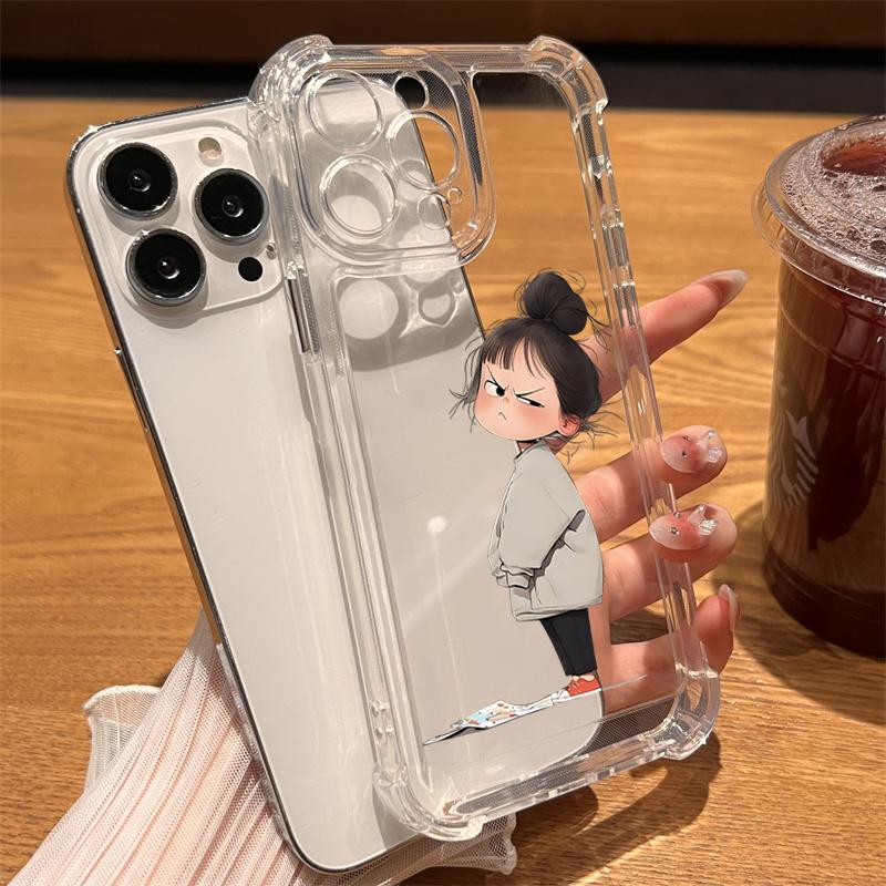 Cute Angry Little Girl Printed Clear Phone Case For iPhone 16 14 13 12 11 15 Pro Max SE XR X XS 7 8 Plus Transparent Tpu Cover