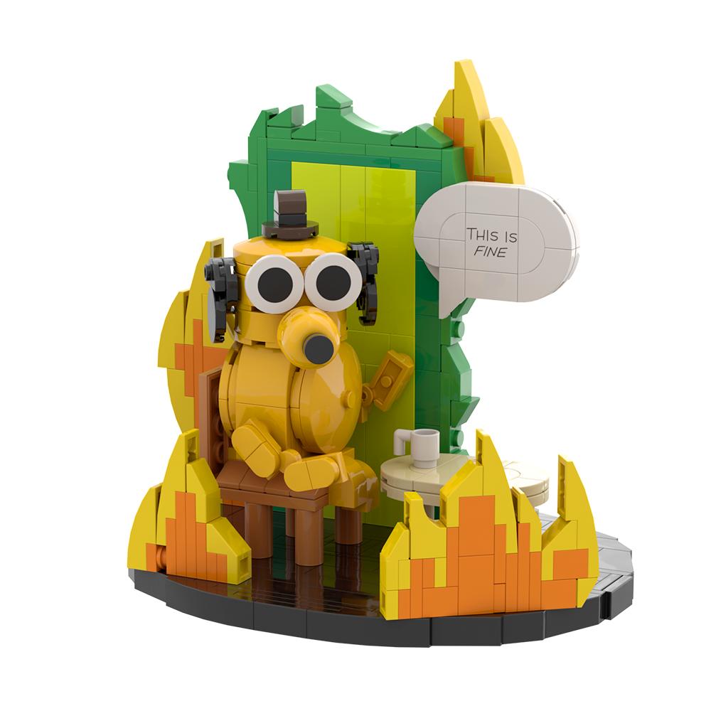 Neues MOC This is Fine Hund Baustein Modell Cartoon Feuer Meme Vignette Jagdhund Steine DIY Montage Spielzeug Kinder Geburtstagsgeschenke