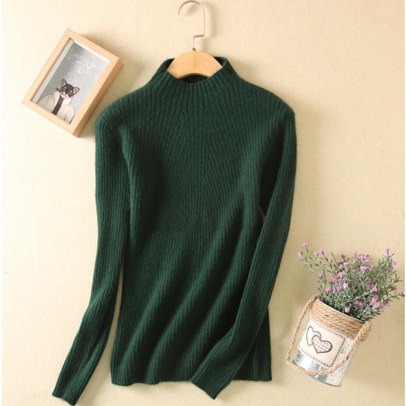 Luxuriously Soft Women Slim Elastic Knitted Half-turtleneck Cashmere Jumper Sweater