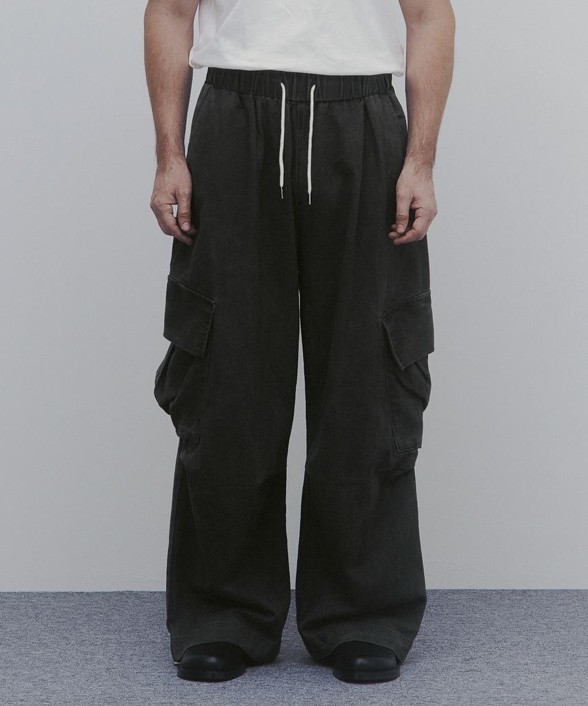 ANDAGAIN Washed Cotton Wide Cargo Pants (Khaki