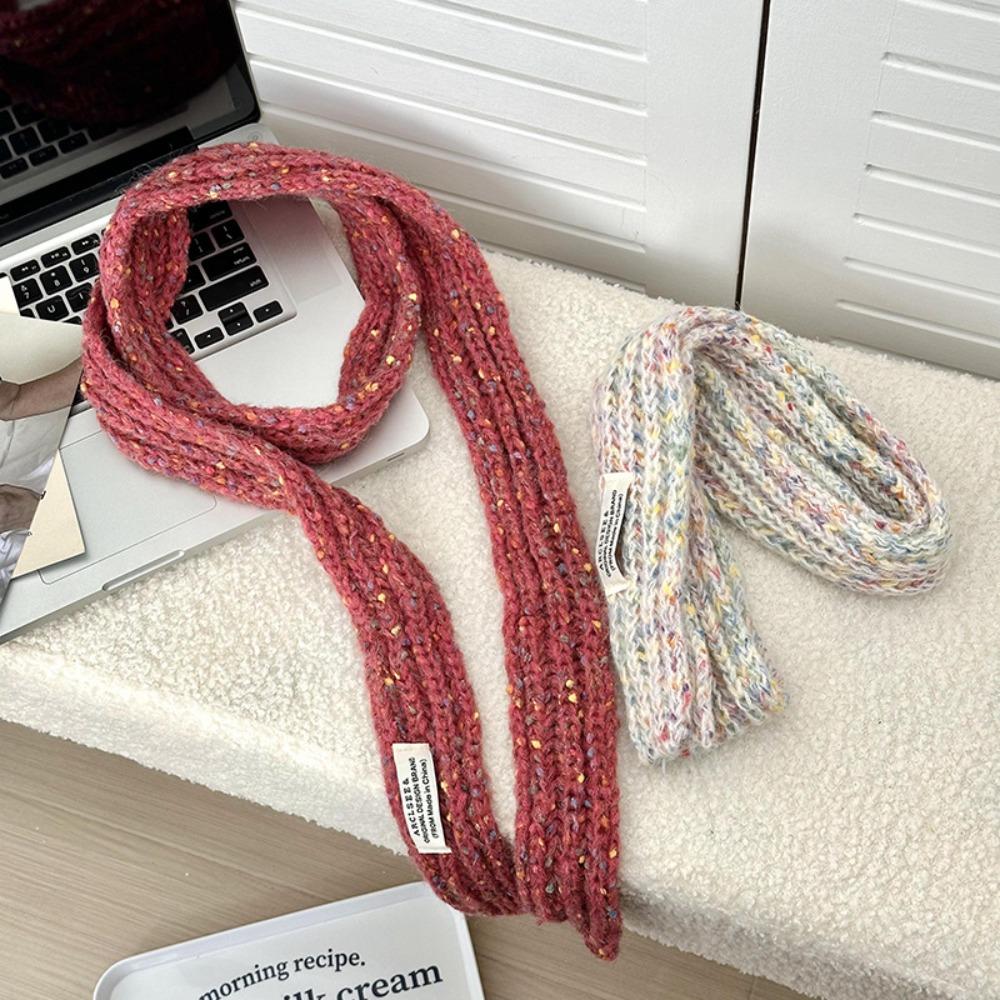 

Soft Long Narrow Scarves Y2K Style Knitted Colorful Dot Shawl Colorful Slender Scarf Streetwear серый