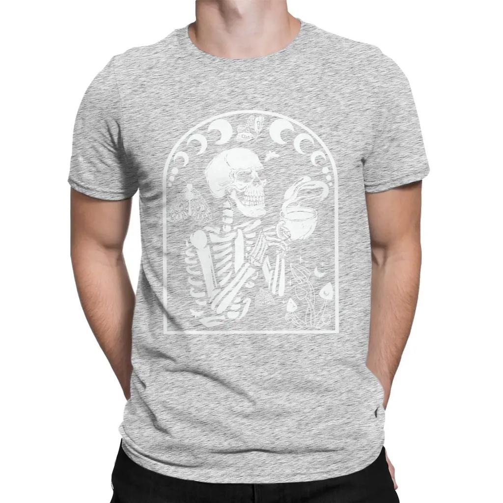 Skeleton Coffee Halloween Gift T Shirt Men's Pure Cotton Vintage T-Shirt O Neck Spooky Tee Shirt Short Sleeve Clothing Unique