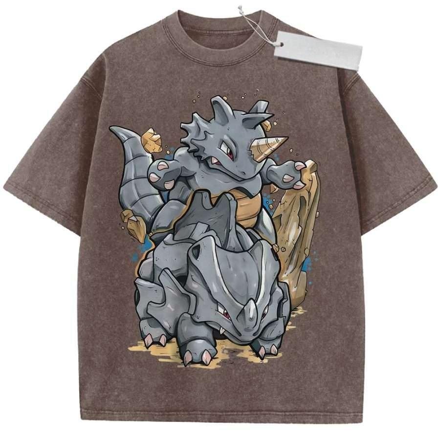 

Unisex Washed Beige Vintage T Shirt Pokmon Steelix Onix High Quality Fabric for Home Leisure Travel Shopping M