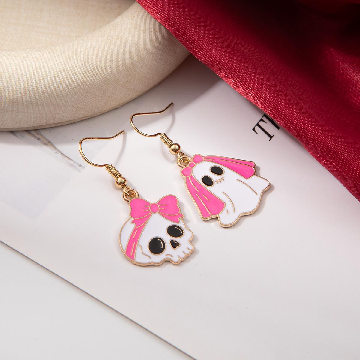 

Halloween Pink Ghost Skull Cartoon Earrings Female Personality Trend Funny Niche Unique Earrings