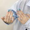 100% HANDMADE Press On Artificial Nail Medium Coffin Shape Ice Blue Ocean Sequin Cat's Eye Phototherapy Nails Fake Nails Reusable