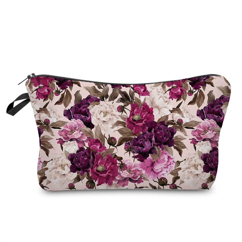 Damen Pflanzenmuster Kosmetiktasche Toilettenartikel Organizer Reiseaufbewahrungstasche 6871