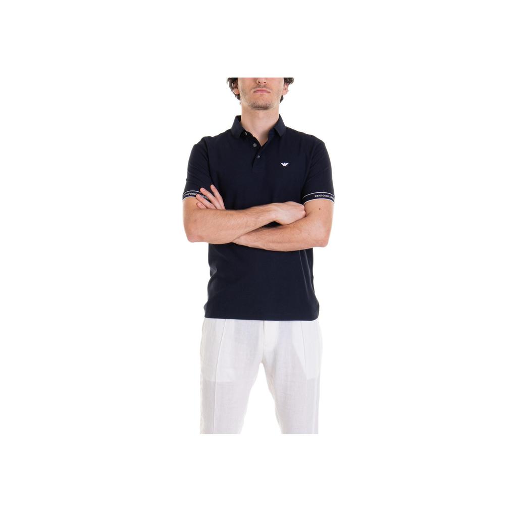 Emporio Armani Solid Color Half Button Eagle Logo Embroidered Cotton Short Sleeve Polo Shirt Men Polo Shirts Navy-Blue 3R1F67-1JCYZ-09K1