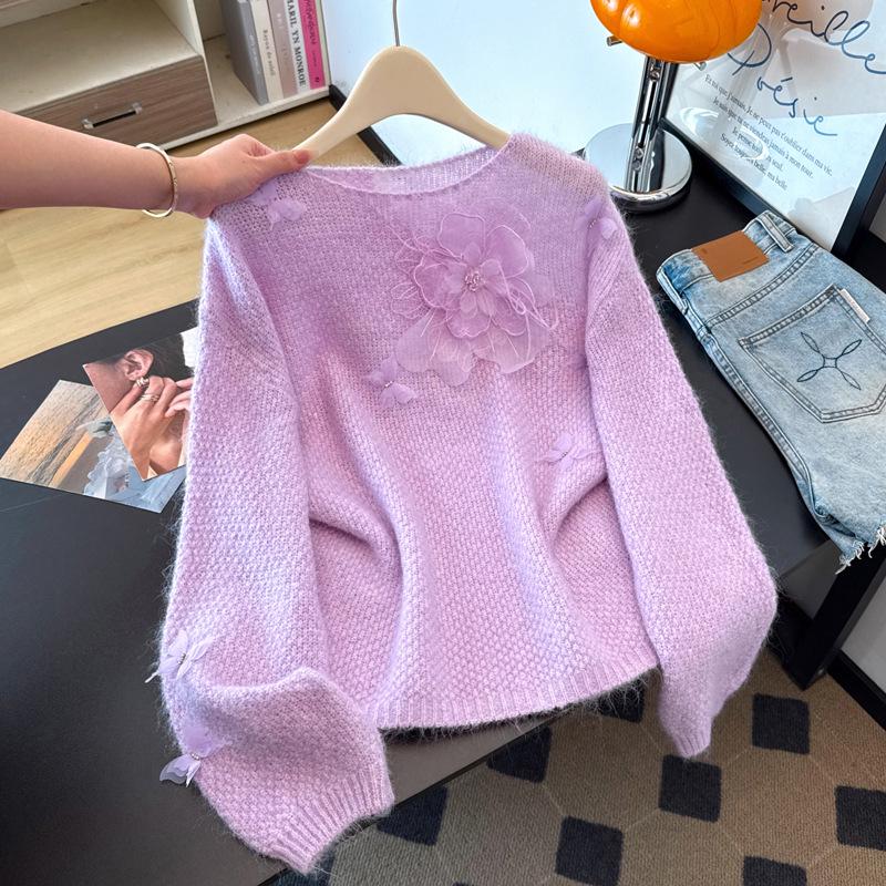 Women's Plus Size Chic Floral Knitwear: Slimming, Soft, Fluffy Autumn/Winter Sweater