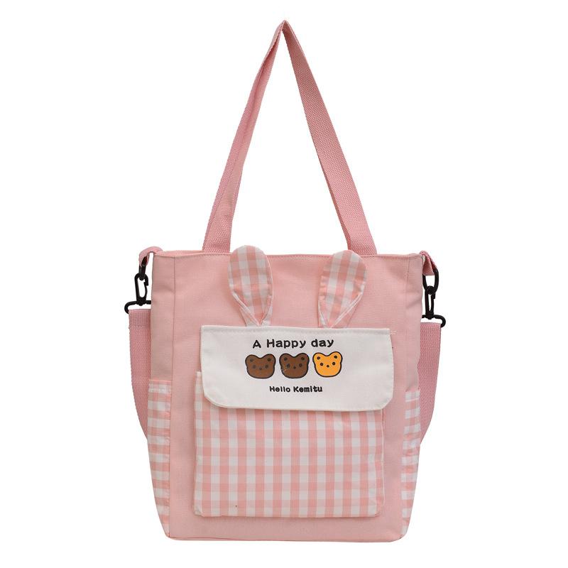 Student Tote Bag Storage Bag New Shoulder Bag Fashion Plaid Contrasting Messenger Bag