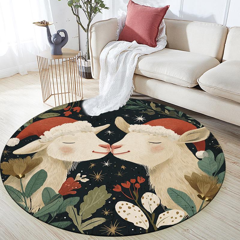 Symmetrical Animals in Grass,Round Area Rug,Carpet Rug for Living Room Bedroom Sofa Playroom Decor,Non-slip Floor Mat
