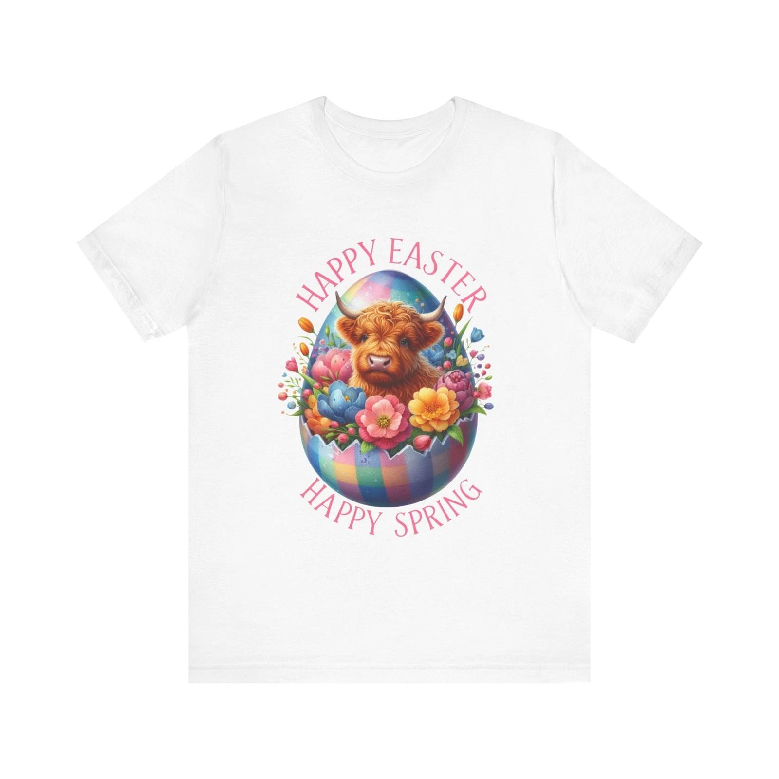 Easter Highland cow T shirt, Spring Wildlife Shirt, Easter Gift, Unisex Tee, XL