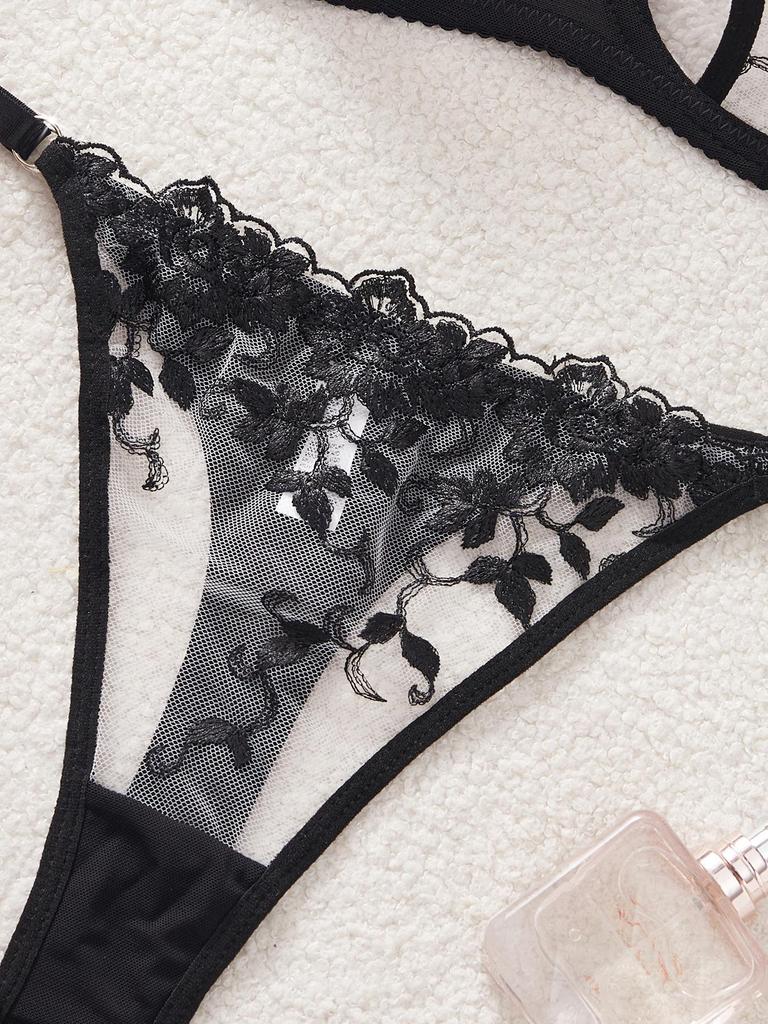 Francuski Styl Koronkowy Zestaw Bielizny: Przezroczysty Haftowany, Seksowny i Wygodny Zestaw Biustonoszy