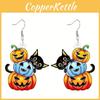Halloween Themed Cat Pumpkin Skull And Dog Pattern Women Acrylic Earrings