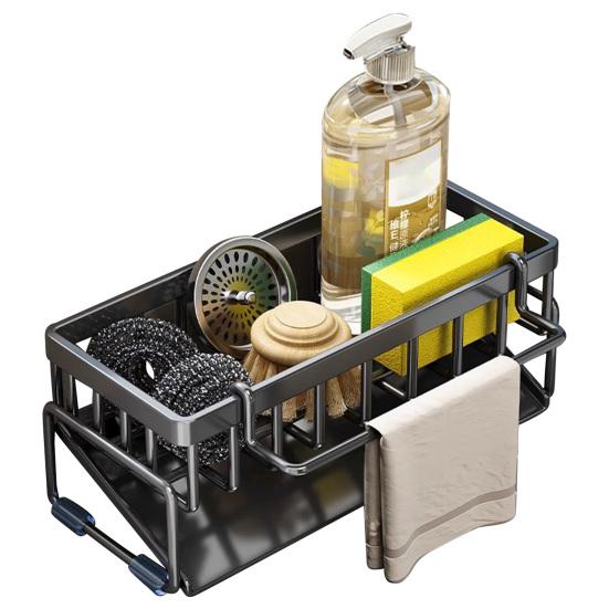 Drain Rack Rustproof Carbon Steel Organizer with Detachable Drain Tray Storage Rack for Kitchen Sink Sponges Soap