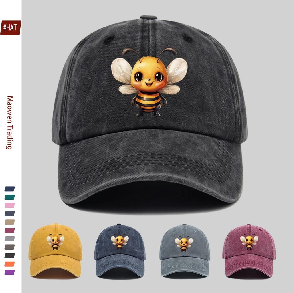 pc Cute Little Bee Print Baseball Cap Cool Cute Style Printed Design Sun Hat Travel Decor Hat Adjustable Strap MultiColor