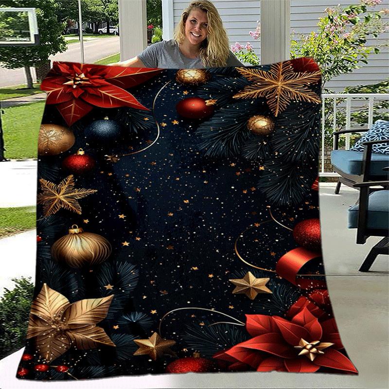 1pc Christmas Printing Lightweight Flannel Blanket, Comfortable and Warm Blanket, for Camping Sofa Bed and Couch Office, Suitable for Gift Bl
