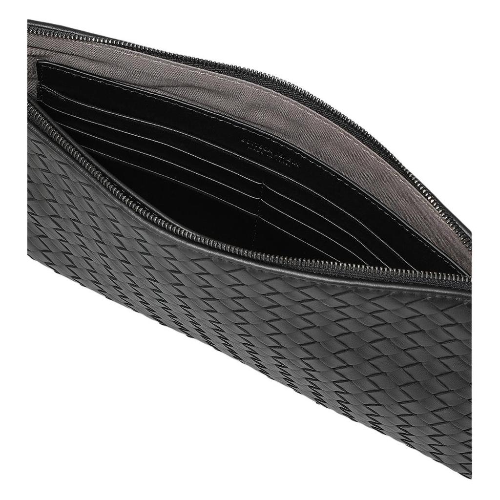 Bottega Veneta Intrecciato Woven Zip Leather Clutch Medium Women clutch Black 522429V3UN11275