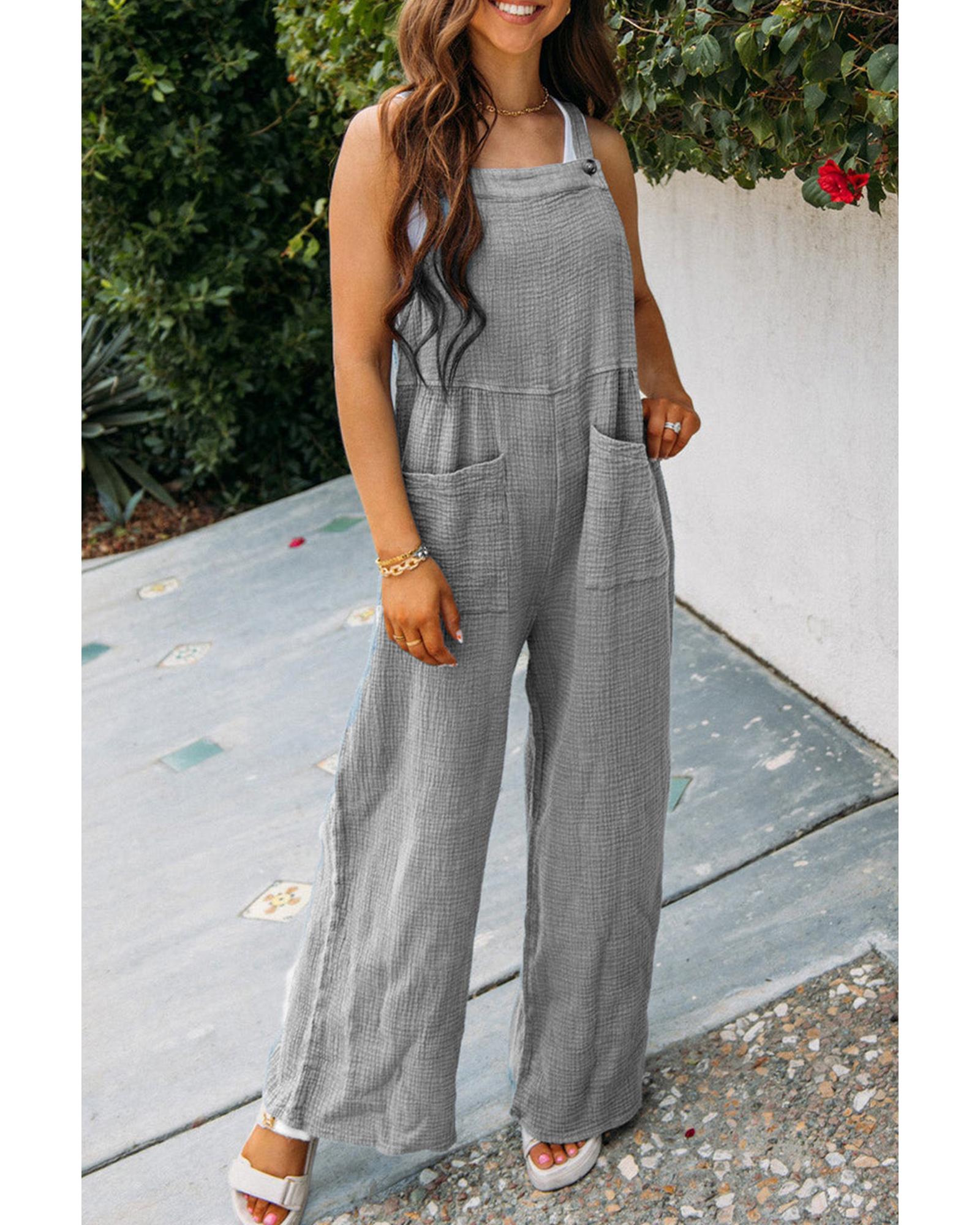 

Azura Exchange Textured Wide Leg Overall with Pockets XL сірий колір
