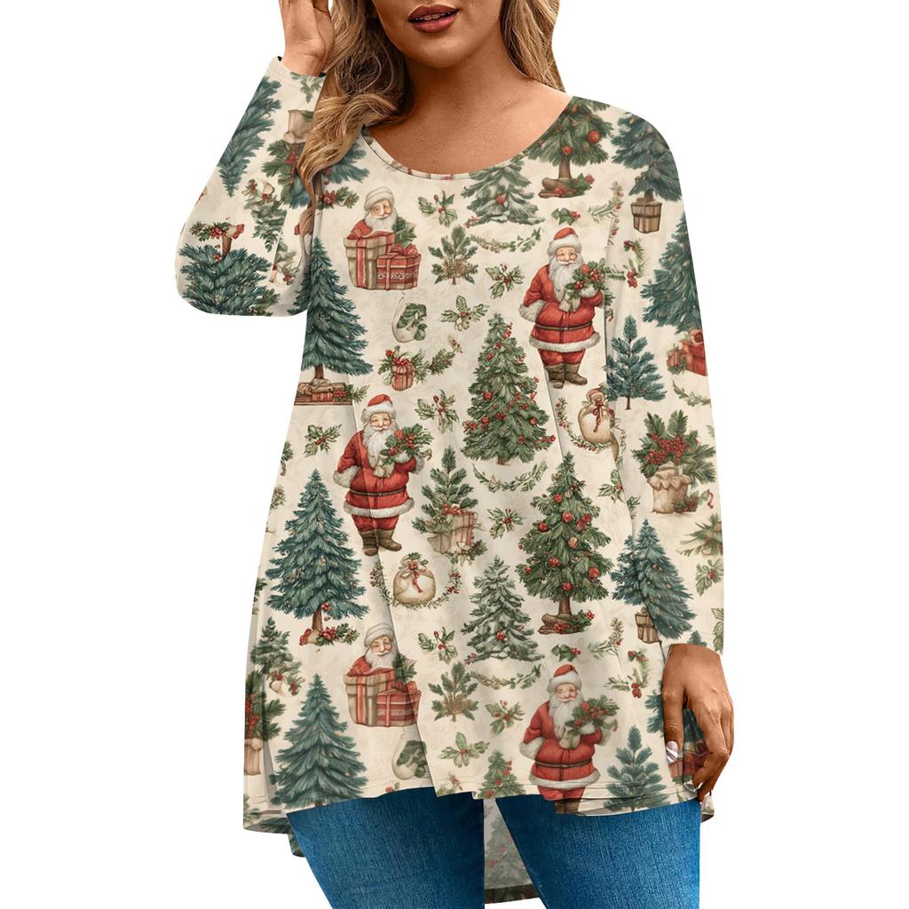 Women's Fashionable Casual Long Sleeved Plus Size Print Top Plus Size Floral Print Top