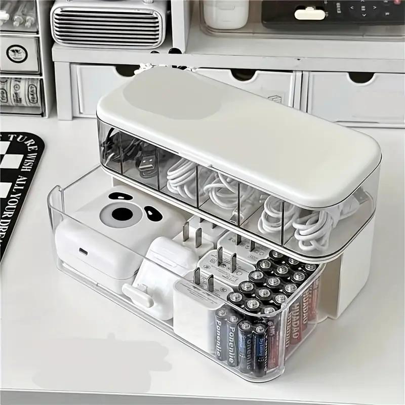 

Double Layer Transparent Cable Organizer Box Storage Desk Gadgets Stationery Office Accessories Boxes Plastic Drawer School белый