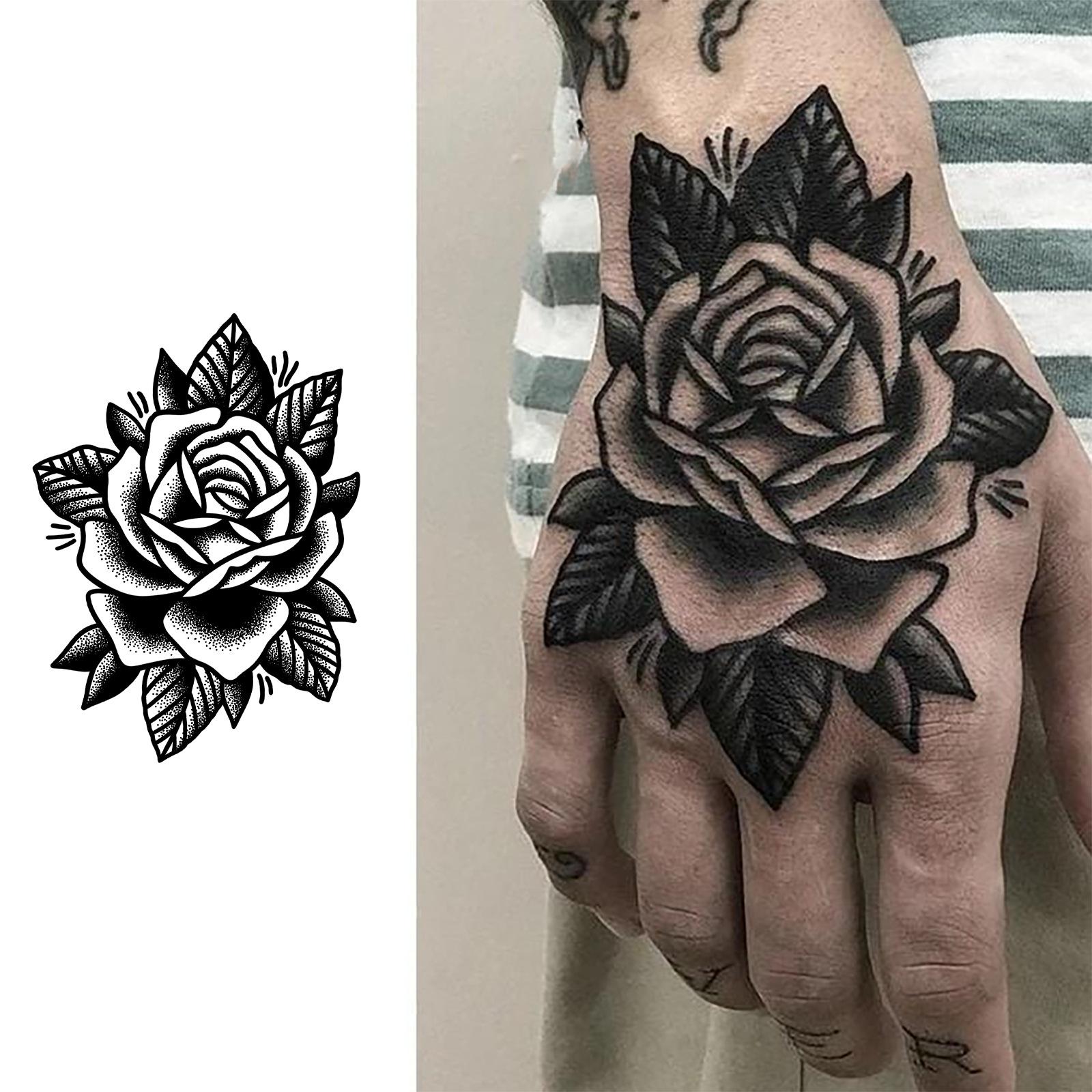 Glow Makeup Unisex Rose Tattoo Sticker Waterproof And Long-Lasting High-End Hand Personality Niche Domineering Men's Tattoo Sticker