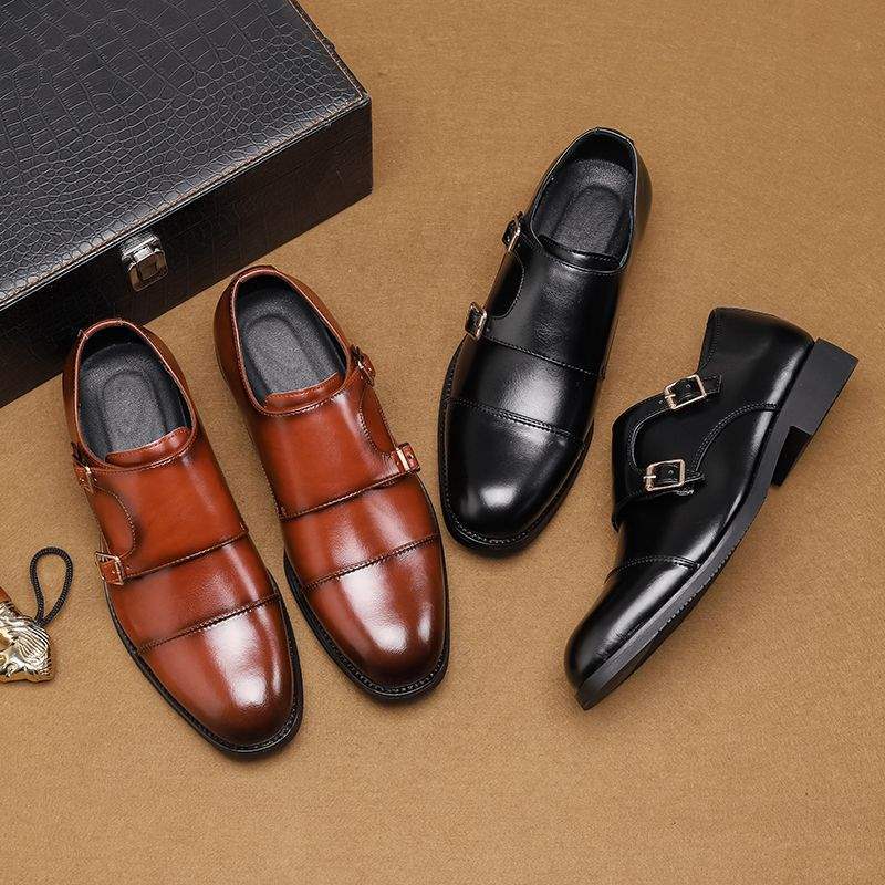 Horse buckle leather shoes men's British style Monk shoes one pedal buckle monk leather shoes business dress groom wedding shoes