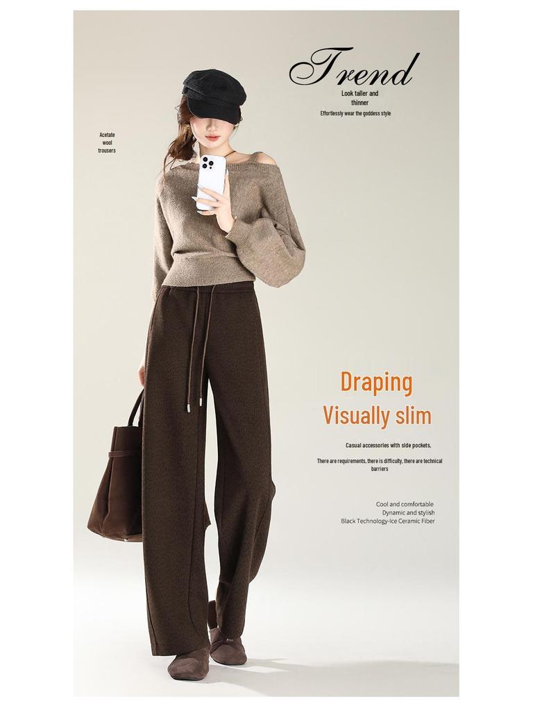 Women's Urban Wool Blend Fleece-Lined Wide-Leg Trousers: Autumn 2025 Bestseller for Comfortable Casual Commutes