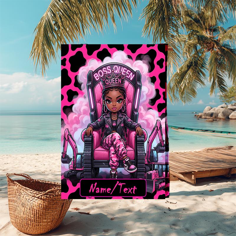 1PC Custom Name Queen Power Throne Beach Towel Highly Absorbent And Sand-Resistant Towel for Swimming, Pool, Yoga, And Travel Lightweight