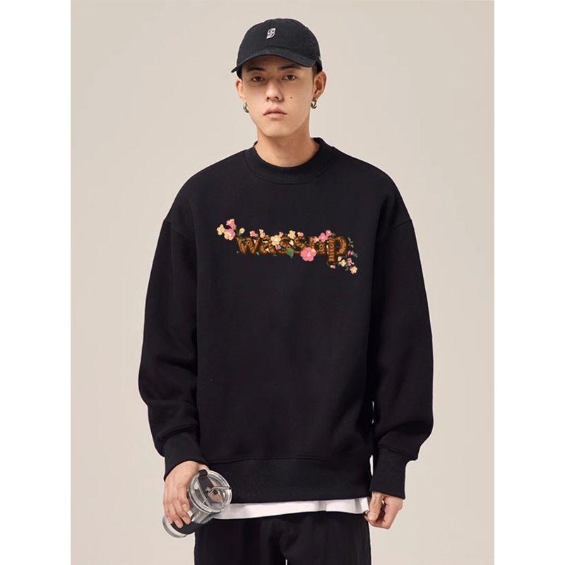 Wassup Trendy Brand Floral Vine-Wrapped American-Style Heavyweight Crewneck Sweatshirt, Unisex, Autumn and Winter Fleece Pullover Top