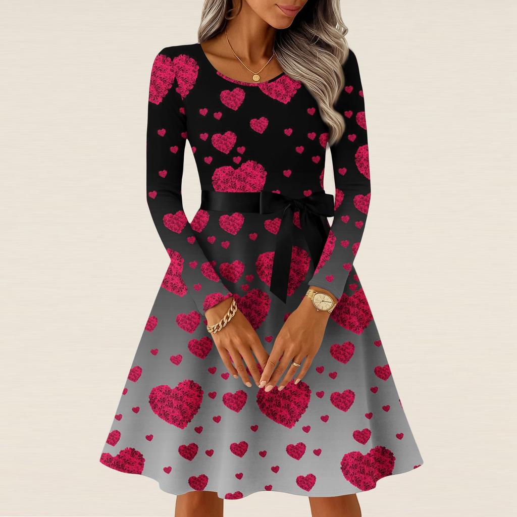 Women's Casual Fashion Long Sleeve  Vintage Long Dresses Spring  Valentine's Day