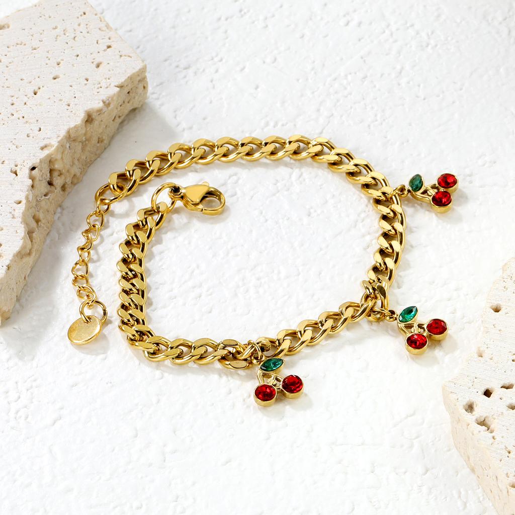 Rose Gold Cherry Bracelet Elegant Hand Jewelry For Women Simple Fashion Delicate Accessory