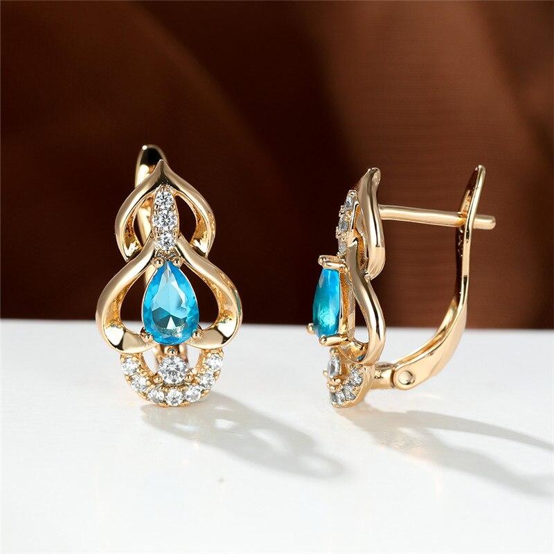 Cercei de logodnă de culoare aur roz Cercei de logodnă cu picătură de apă drăguț Curcubeu Cercei cu zircon pentru bijuterii pentru femei