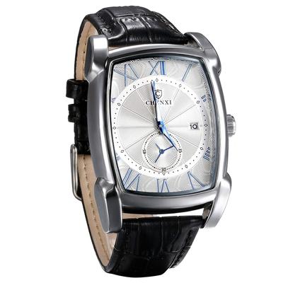 JEWELRYWE Klocka med Läder 3ATM Vattentålig Romerska Japansk Kvarts Fyrkantig Gåva till Pojkvän Herrarmband, Kalender, Motståndskraft, Siffror, Analog, Urverk,