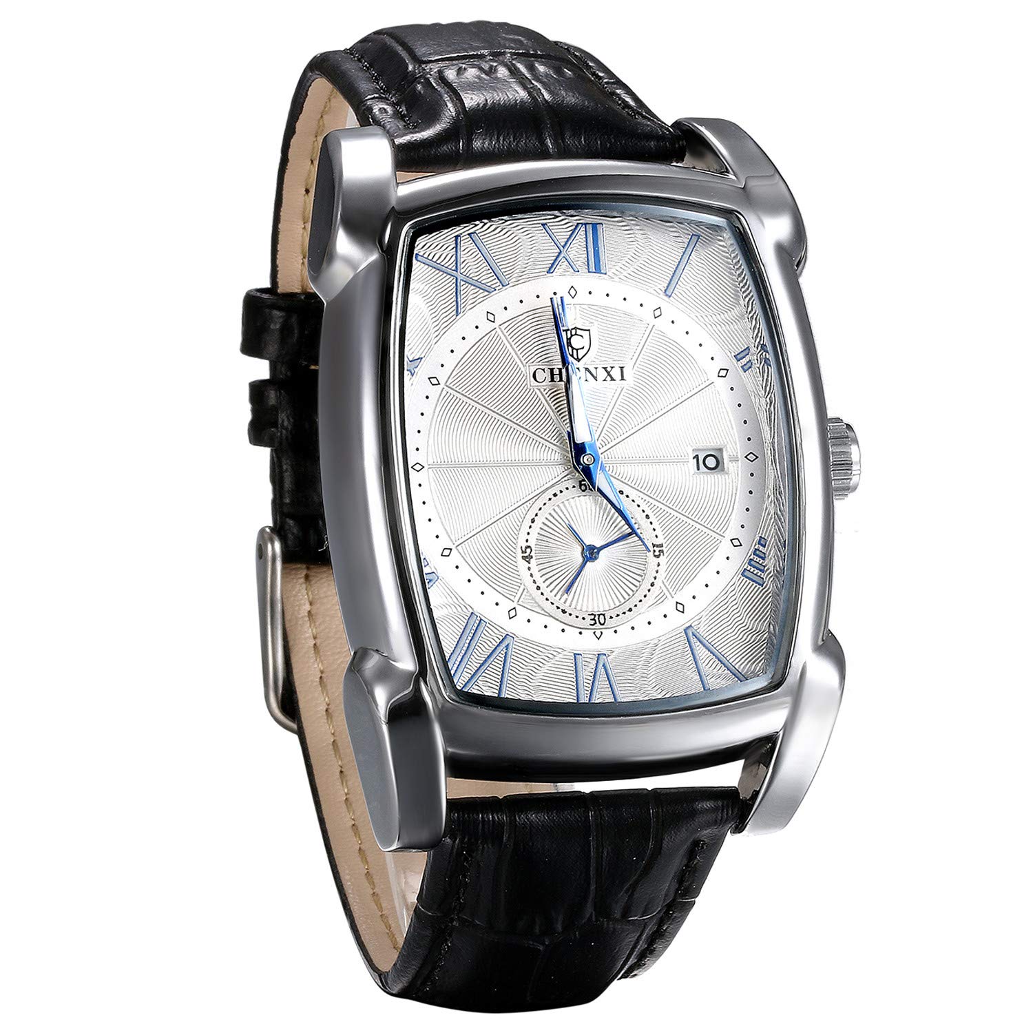 

JEWELRYWE Men s Watch, Leather Strap, Calendar, Popular, 3ATM Water Resistant, Roman Numeral Analog, Japanese Quartz Movement, Business/Casual, Square