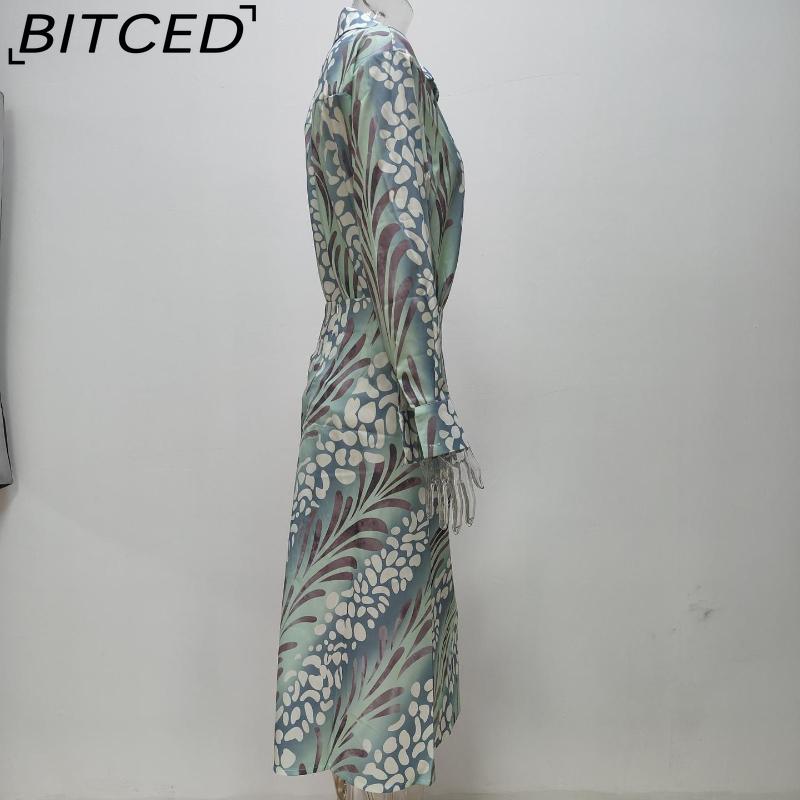 BITCED Damen Sommer Elegant Bedrucktes Hemd mit Kragen und langen Ärmeln und hochtaillierter Rock Mode-Set