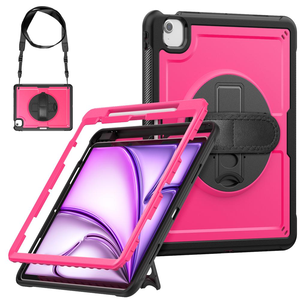 For iPad Air 13 (2025) M3 A3268/(2024) M2 Case Kickstand PC + TPE Tablet Cover with Hand Strap and Shoulder Strap