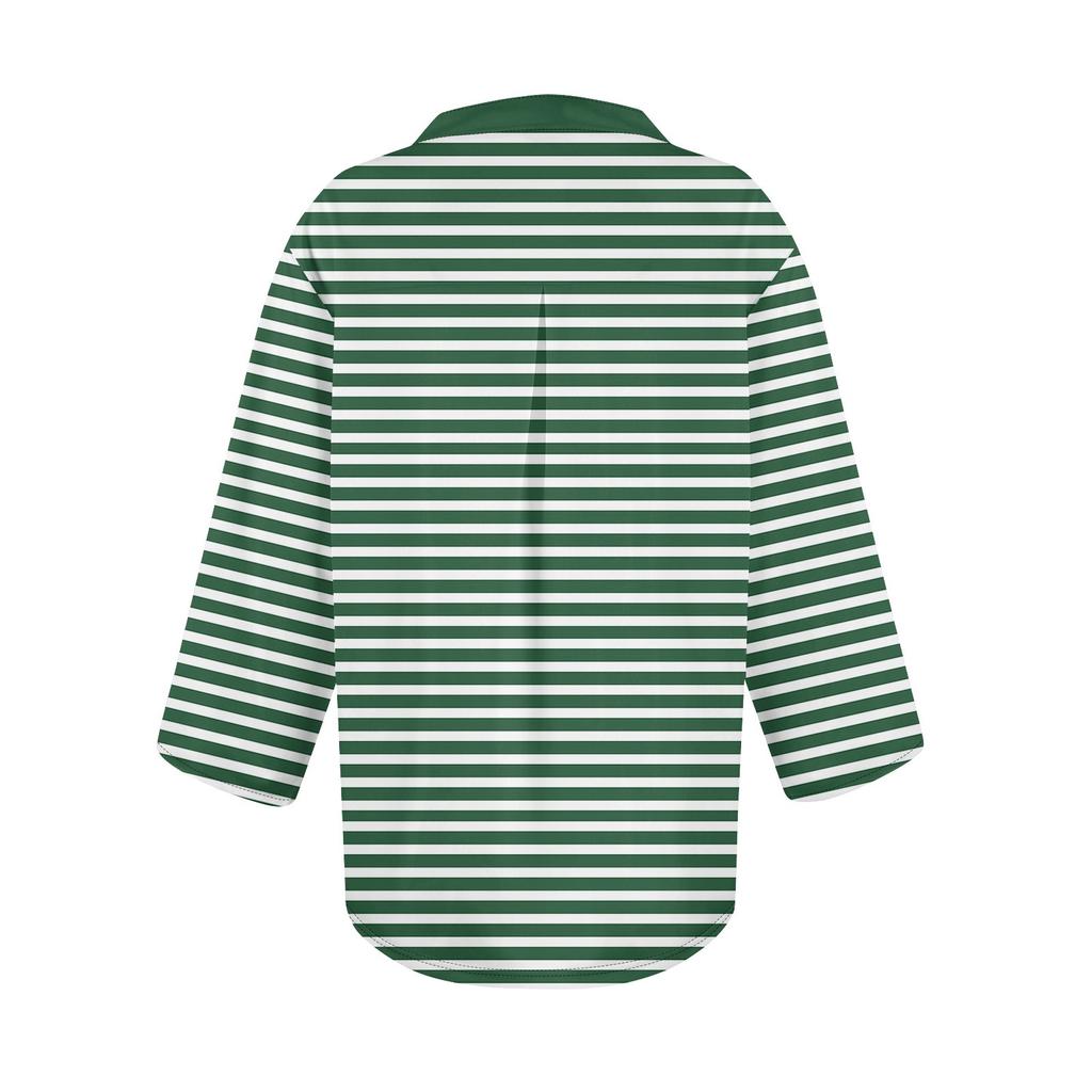 Womens Tops 3/4 Tiered Bell Sleeve V Neck Stripes Printed  Blouses Work Tunic Shirts