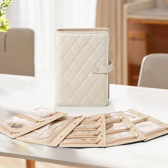 Travel Jewelry Organizer Case Waterproof Quilted Faux Leather Multi-Compartment Storage Bag Jewelry Storage Pouch