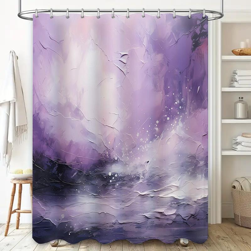 Modern Abstract Shower Curtain Waterproof Decor Bathroom Liner with 3D Effect Purple Pink White Floral Print Home Accessories Cu