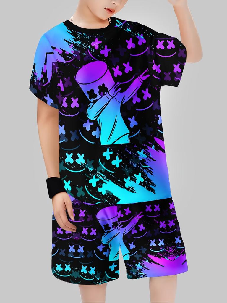 Summer New Casual D Printing Short-sleeved Suit Y Children's Suit Cartoon Letter New