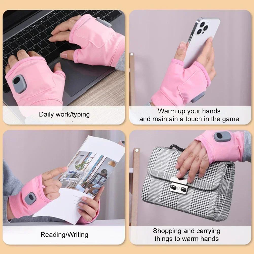 Rechargeable Heated Gloves Thermal Heated Windproof Warm Fingerless for Outdoor Hiking Cycling Winter Sports