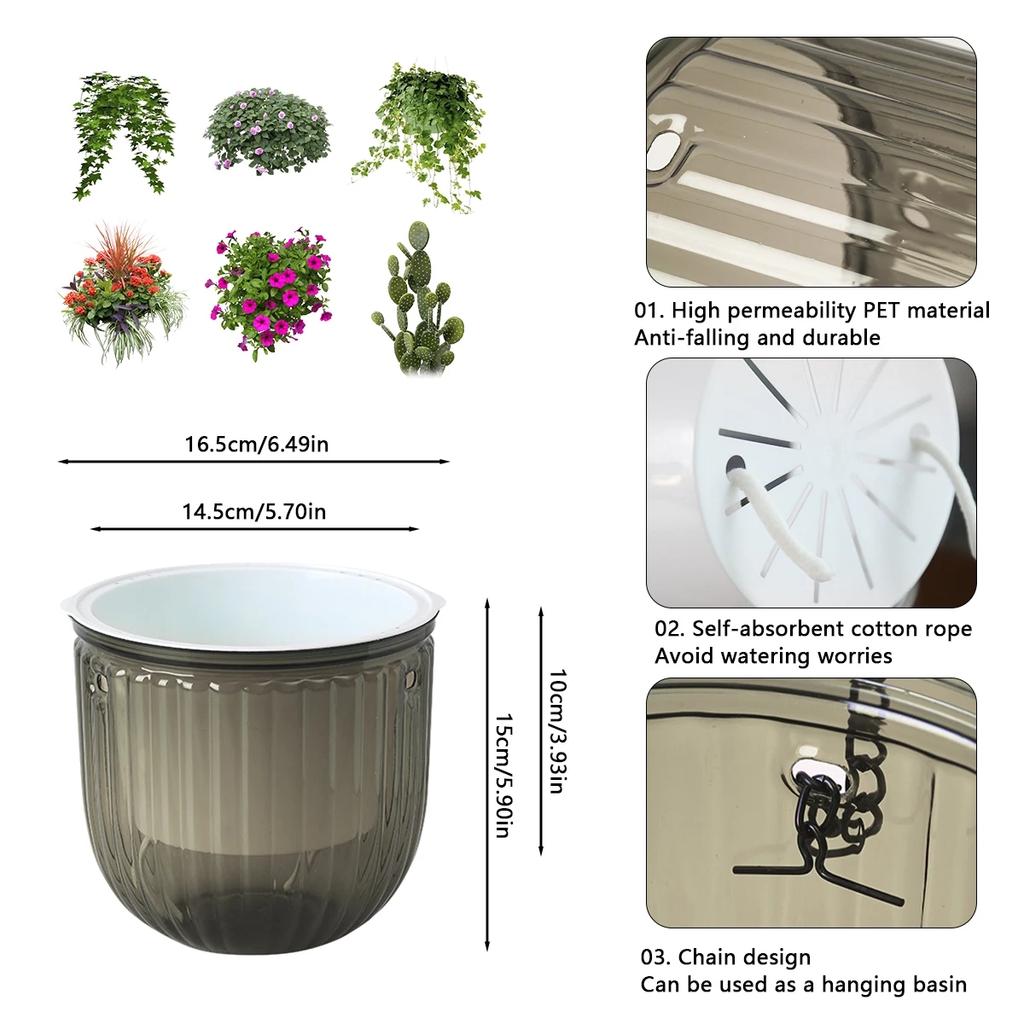 2Pcs Flowerpot Self Absorbing Water Hanging Planter Thickened Premium Planter Hydroponic Soil Cultivation Lazy Flower Pot Garden