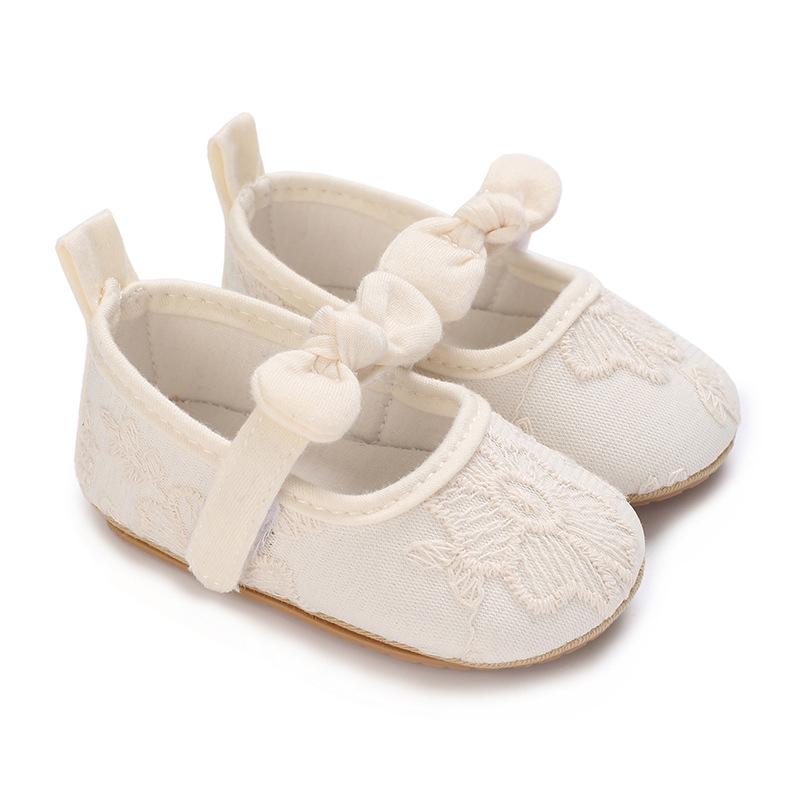 Baby Girls Princess Shoes, Soft Bow Embroidery Flower Non-slip First Walker Shoes Toddler Shoes 0-18M