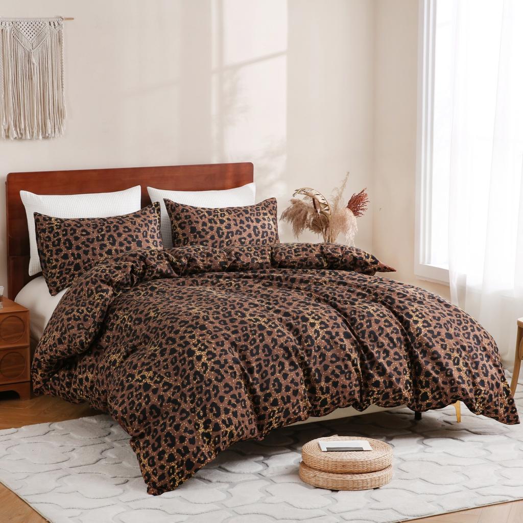 Gold Black Leopard Print Duvet Cover Twin Queen King African Safari Animal Cheetah Bedding Set Reversible Geometric Quilt Cover