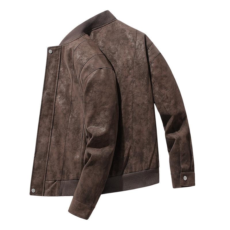 New deerskin fleece jacket men's spring and autumn new sense top American trendy brand loose casual leather jacket