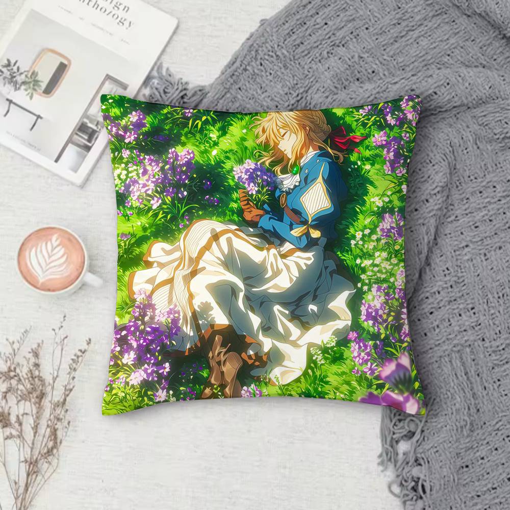 V-Violet Evergarden Double-Sided Printed Square Decorative Cushion Cover For Sofa Living Room Home Decor