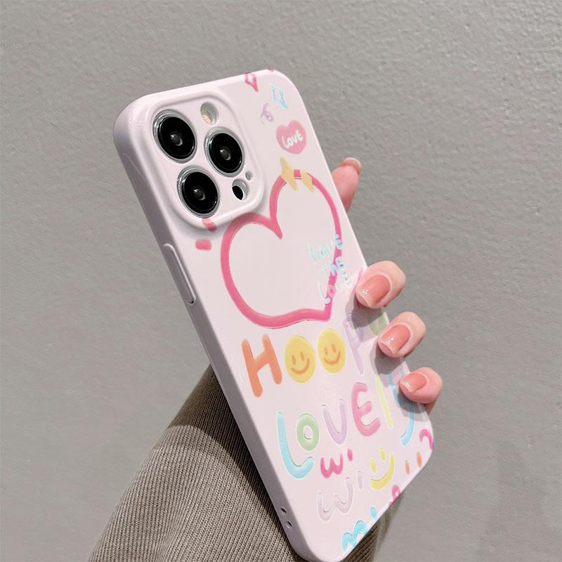 Love Heart Phone Case for iPhone 17 16e 16 15 14 13 12 11 Air Pro Max XS XR XSMax 6 7 8 Plus Glossy Film Hard PC Cover