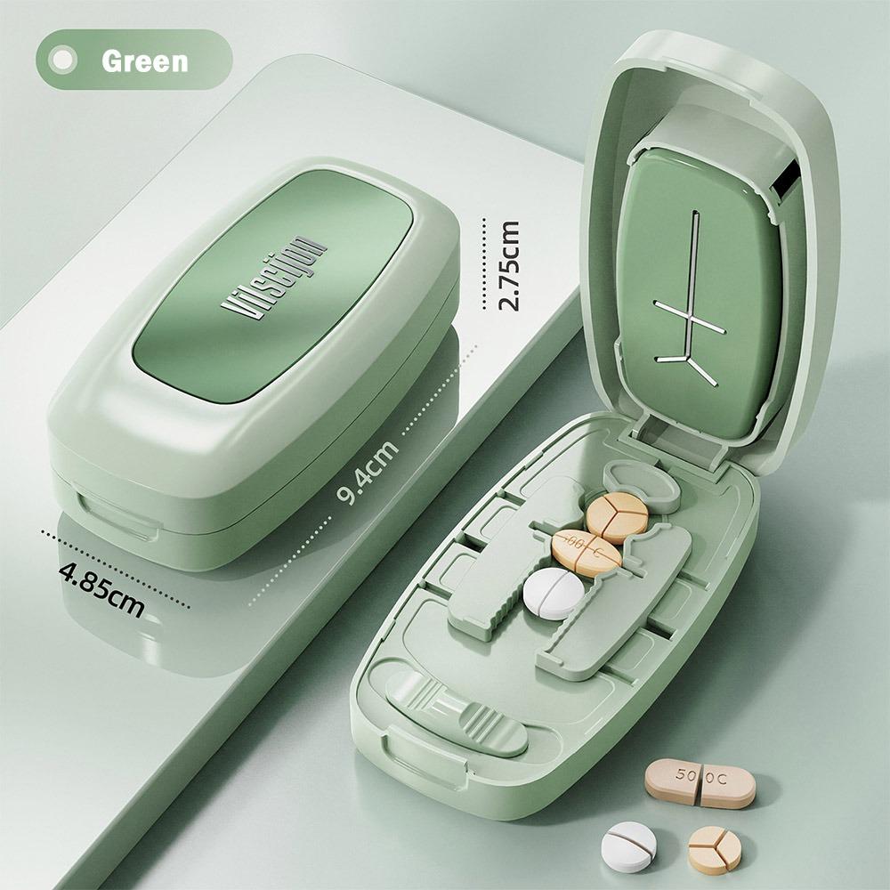 

2/3/4 Parts Pill Divider Storage Box Drug Tablet Crusher Divider for Small or Large Pills зелений