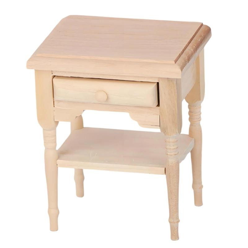 1:12 Scale Bedside Table For Doll House Bedroom Display Unfinished Miniature Wood Doll House Nightstand for Painting