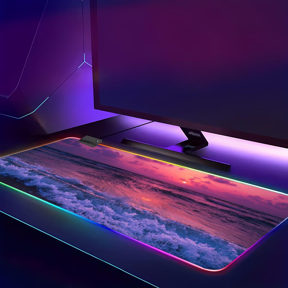 Beach Sunset Mouse Pad Animation Games Beautiful RGB Gaming HD Gamer LED Light XXL MousePads PC Computer Pad Non-slip Decor